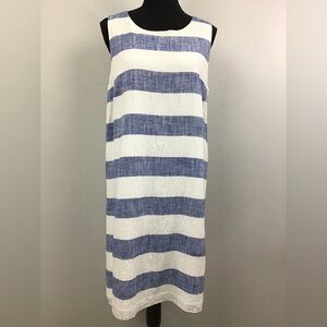 Saks Fifth Avenue Dress Size Large Blue White Striped Linen Shift Dress Lined